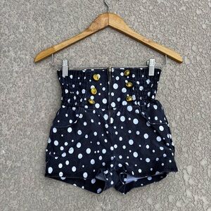 Enlin Micro Shorts Small Polka Dot Gold Buttons Zipper Black White